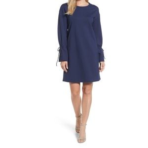 Halogen mini dress navy shift tie sleeves long bell XL